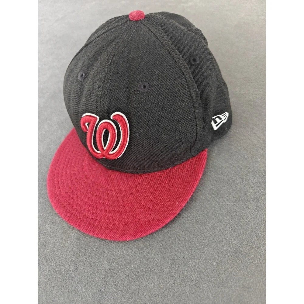 New Era Washington Nationals 59FIFTY Fitted Hat 7 5/8 Black Red MLB Baseball Cap